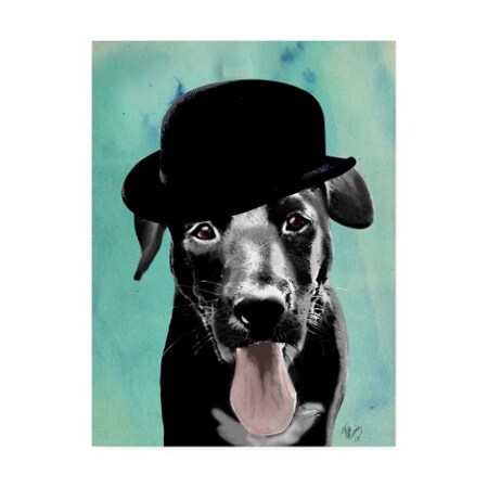 Fab Funky 'Black Labrador In Bowler Hat' Canvas Art,35x47